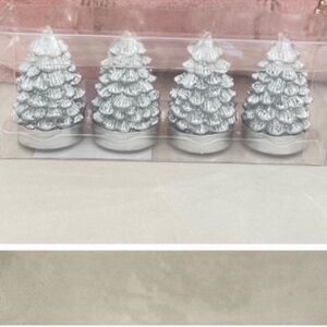 4 Silver Christmas Tree Tealight Candles 2.4 inc tall